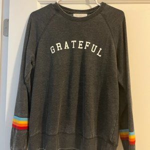 Spiritual Gangster Charcoal Gray Crewneck with Rainbow Stripes